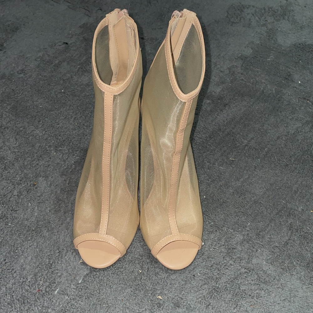 Charlotte Russe Beige Tina Mesh Peep-Toe Ankle Boots - Picture 2 of 7